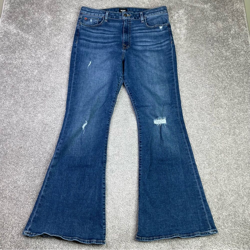 HUDSON Heidi Jeans Women’s 32X30 Blue Flare High Rise Distressed Stretch Denim